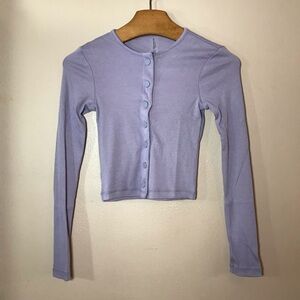 NWT Outdoor voices earl grey snap up cozy/rib cropped cardigan size XS